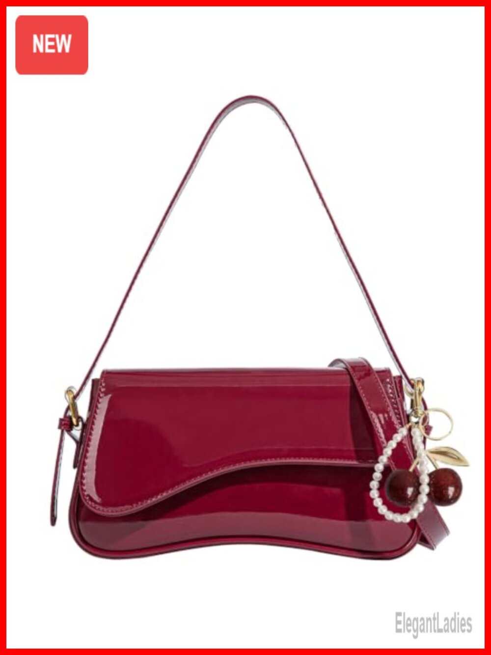 Hobo Shoulder Bag with Cherry Pendant Crossbody PU Leather Purse